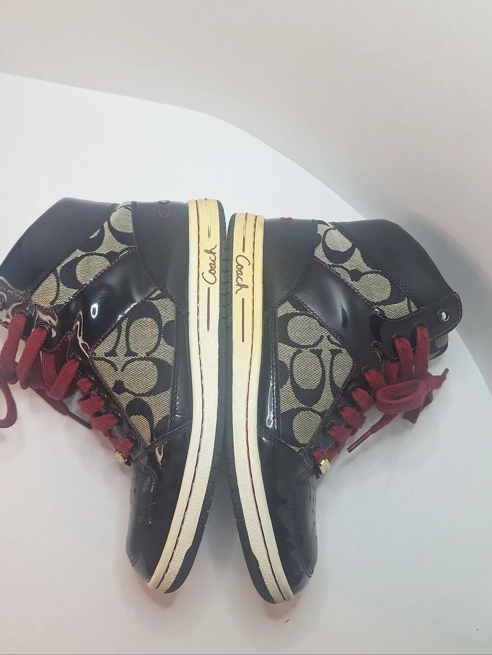 Coach Norra Black Gray Red Leather Canvas High Top Sneakers Women's Size 7 M